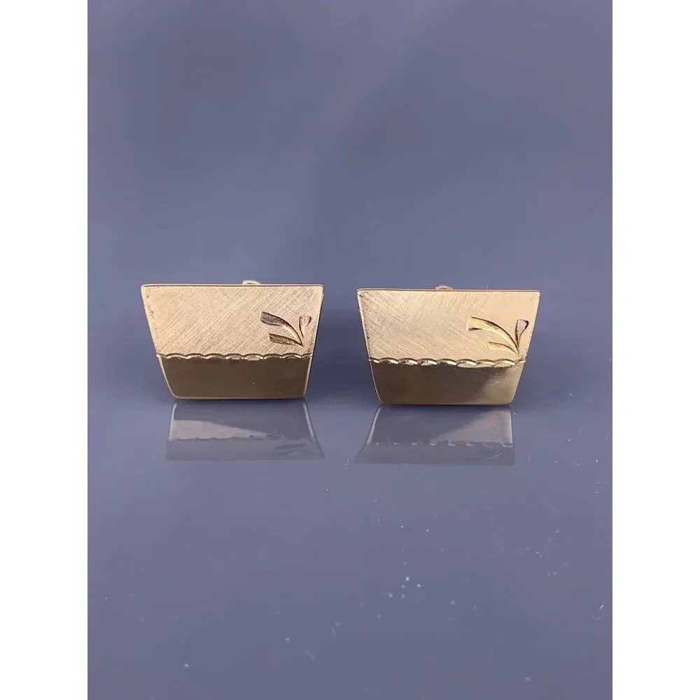 Small Simple 1/20 12k Gold Filled Cufflinks Waves Textured Polish Mr X Vintage